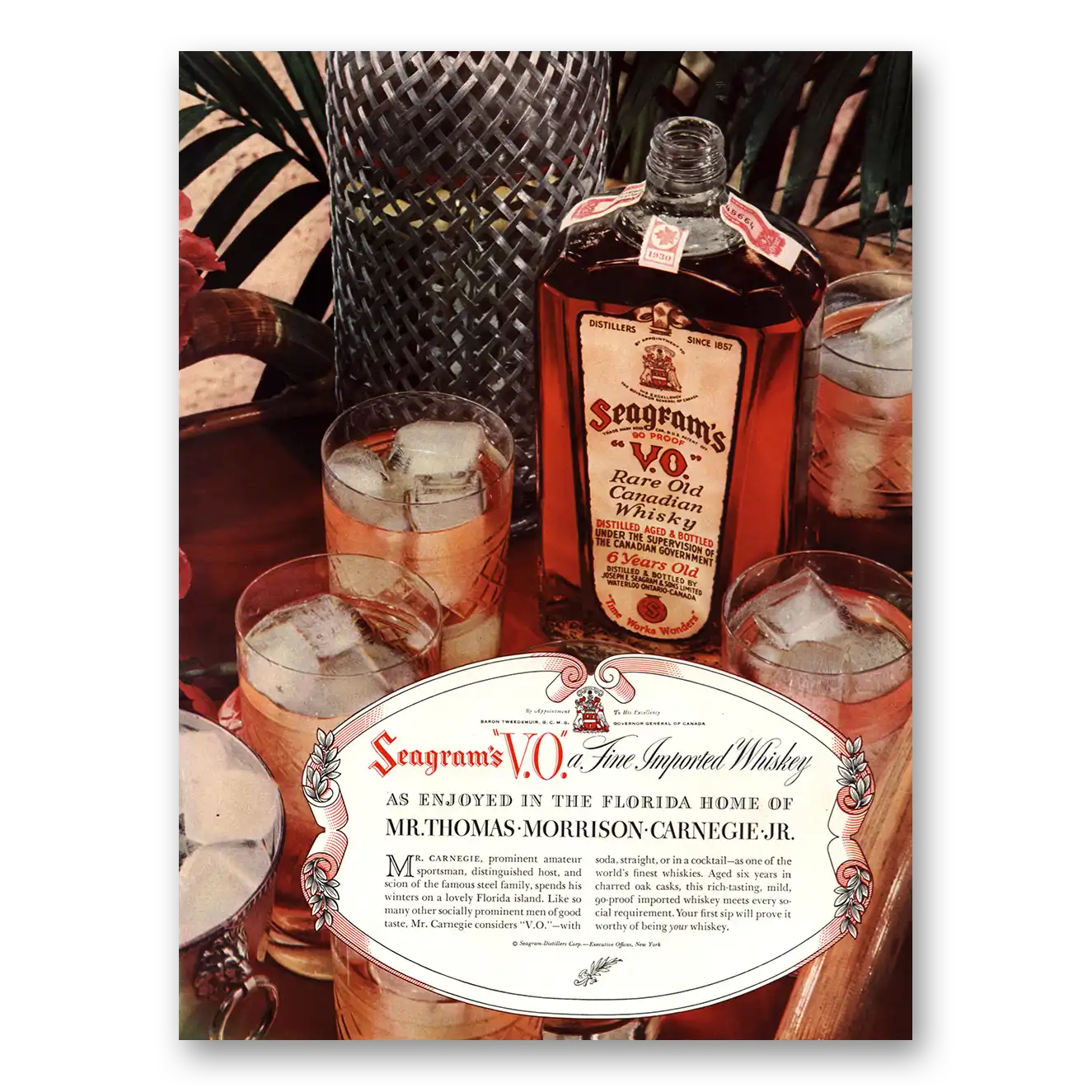 1937 Seagrams VO Whisky Print Ad | Thomas Morrison Carnegie