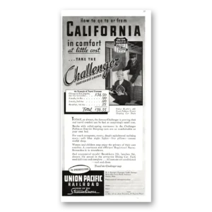 1937 Union Pacific Railroad Print Ad | Comfort Challenger