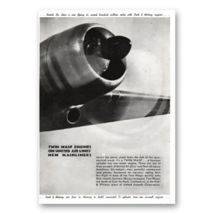 1937 United Airlines Print Ad | Twin Wasp