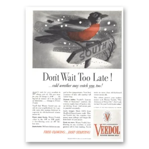 1937 Veedol Motor Oil Print Ad | Don't Wait