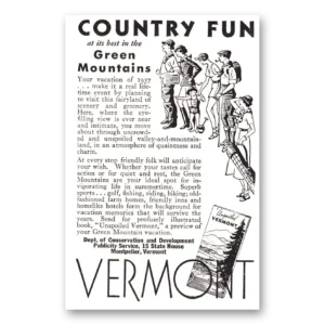 1937 Vermont Print Ad | Green Mountains