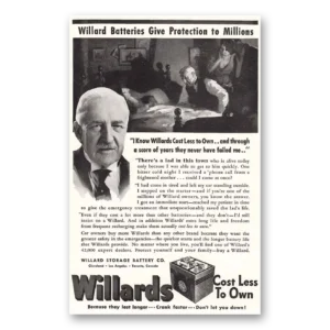 1937 Willard Storage Battery Print Ad | Lad This Town