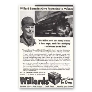 1937 Willard Storage Battery Print Ad | Gives Protection