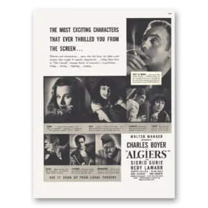 1938 Algiers Movie Promo Print Ad | Charles Boyer