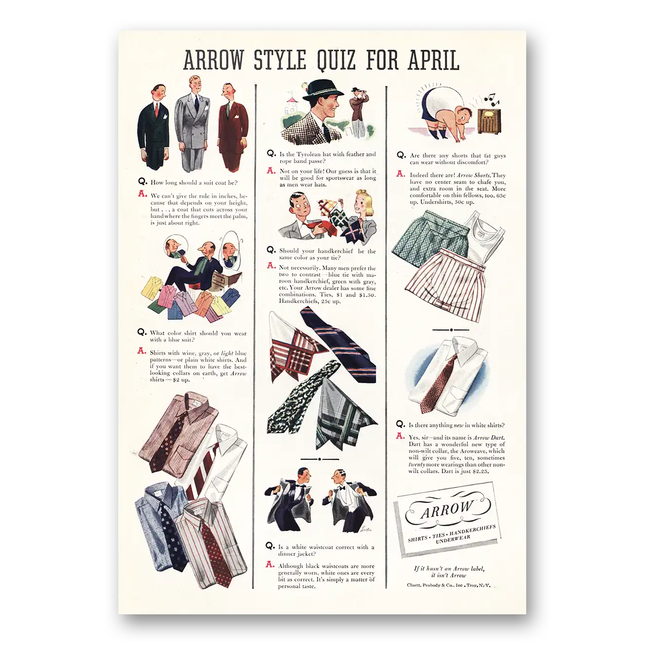 1938 Arrow Shirts Print Ad | Style Quiz For April