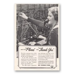 1938 Bell Telephone Print Ad | Please Thank You