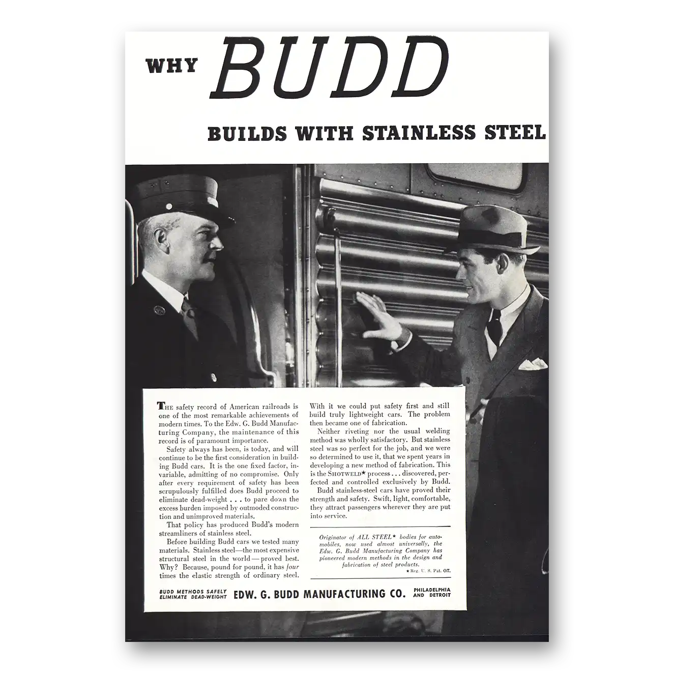 1938 Budd Print Ad | Builds With Stainless Steel