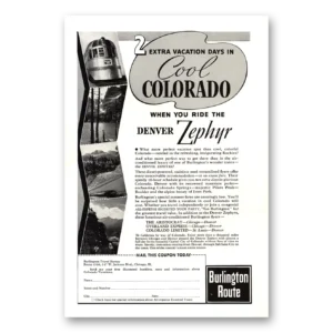 1938 Burlington Route Print Ad | Denver Zephyr