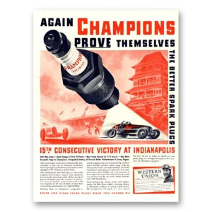 1938 Champion Spark Plugs Print Ad | Indianapolis