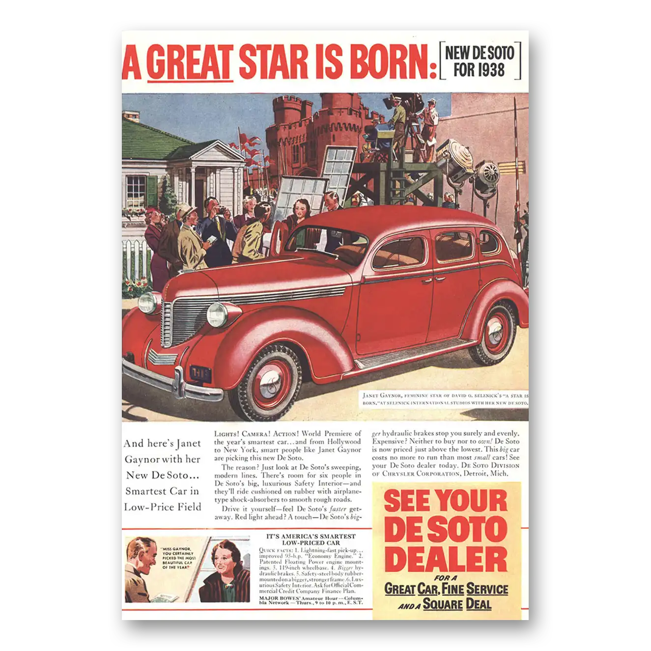 1937 DeSoto Print Ad | Janet Gaynor