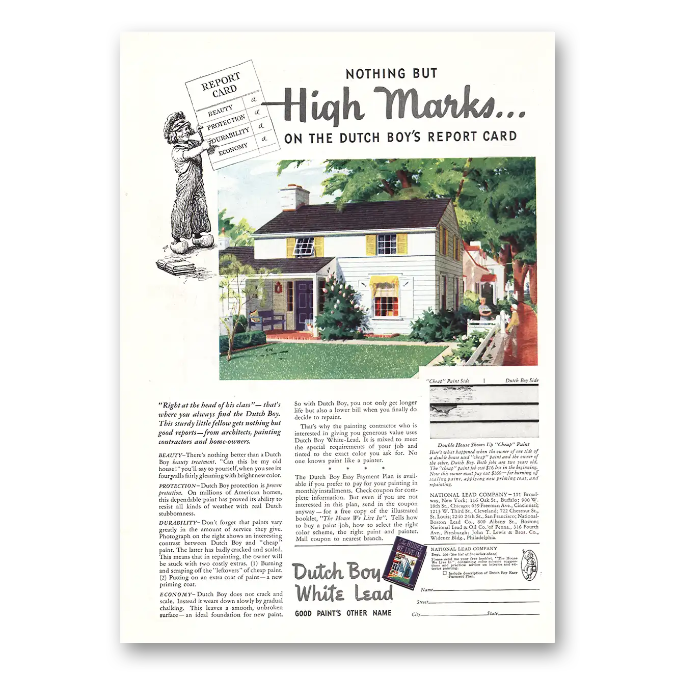1938 Dutch Boy Paint Print Ad | High Marks Report Card