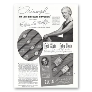 1938 Elgin Watch Print Ad | Elsie De Wolfe