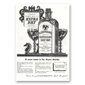 1938 Fleischmanns Gin Print Ad | Taste Dryer Drinks