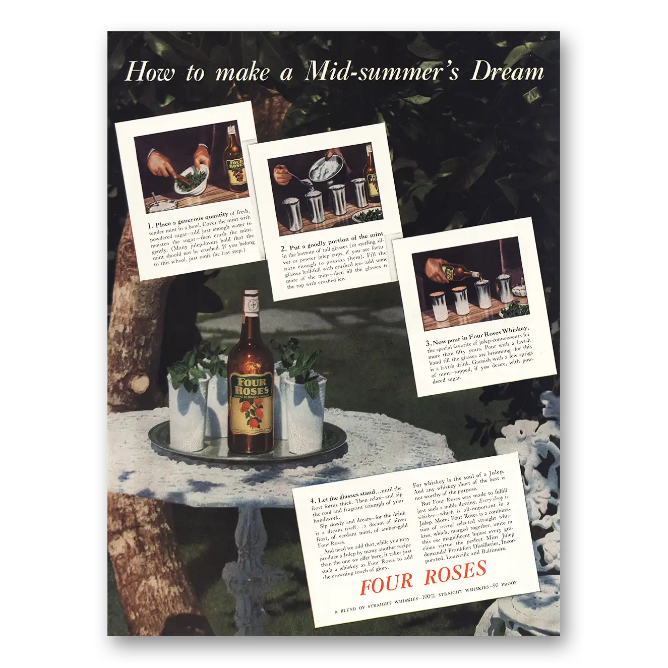1938 Four Roses Print Ad | Mid Summers Dream