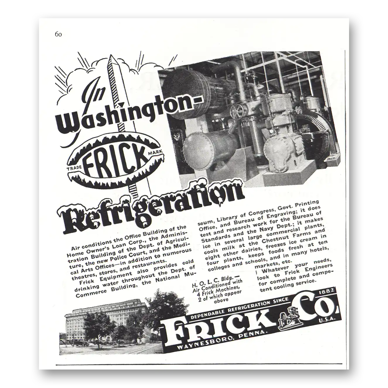 1938 Frick Refrigeration Print Ad | Washington