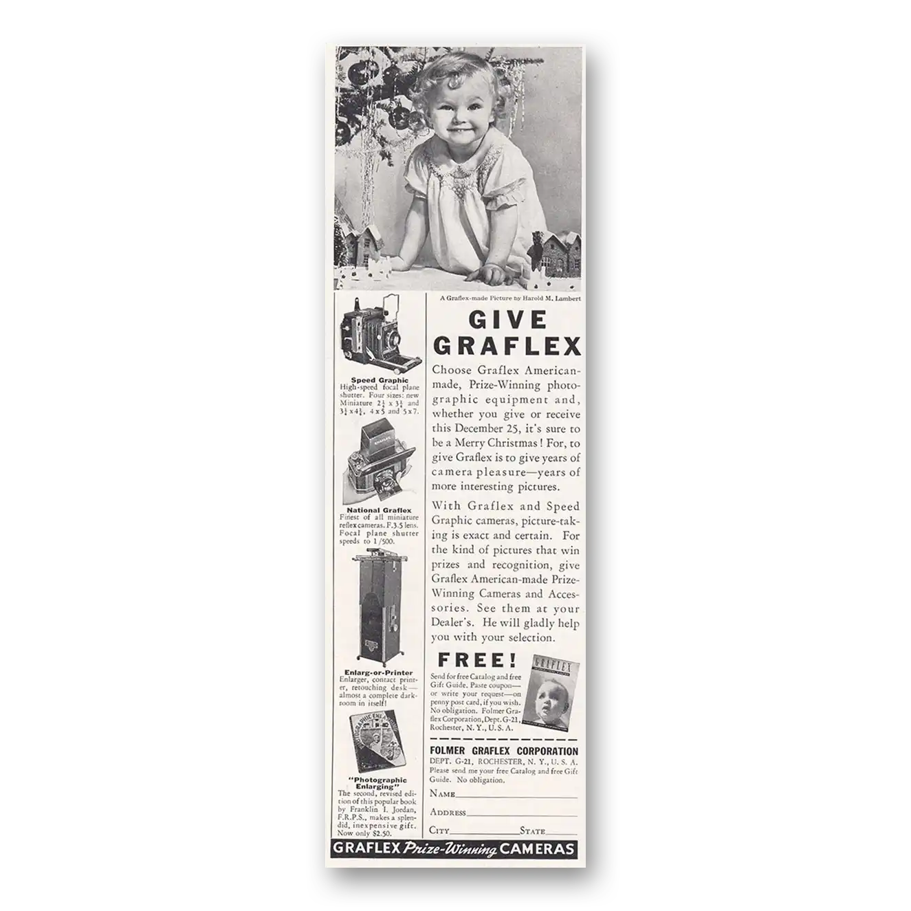 1938 Graflex Cameras Print Ad | Harold M Lambert