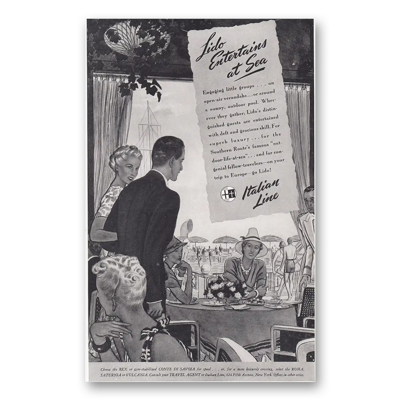 1938 Italian Line Print Ad | Lido Entertains