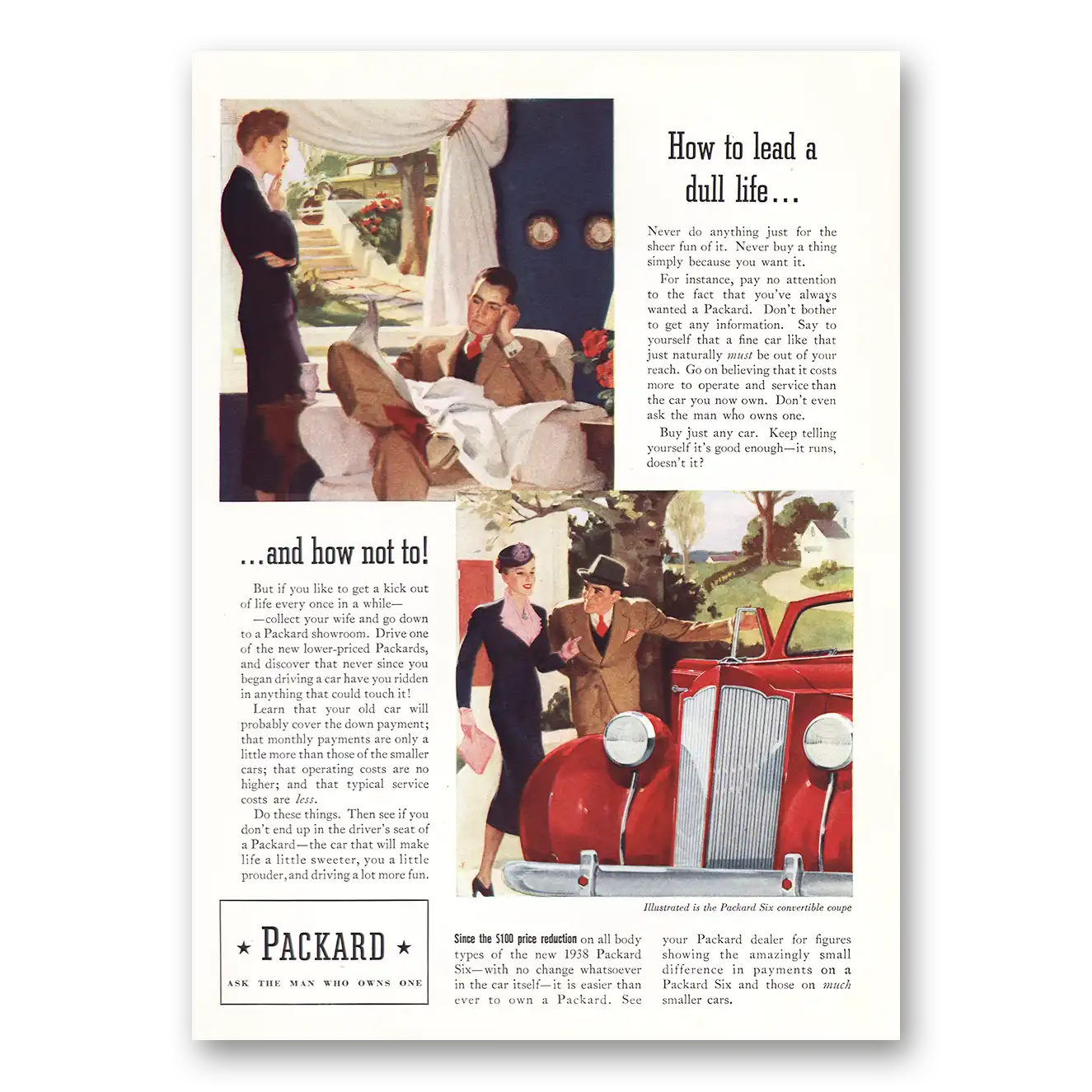 1938 Packard Print Ad | How To Lead Dull Life