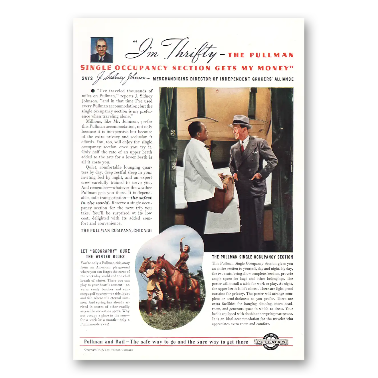 1938 Pullman Print Ad | Single Occupancy Section