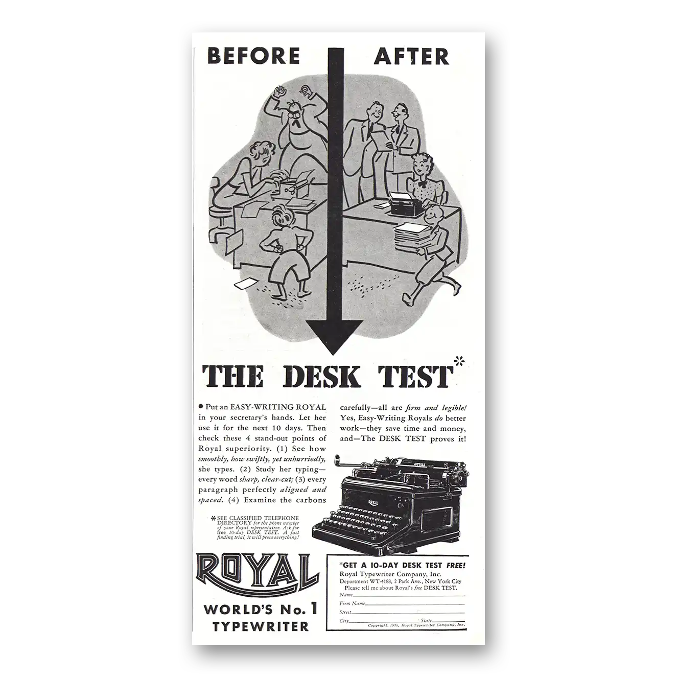 1938 Royal Typewriter Print Ad | Before After