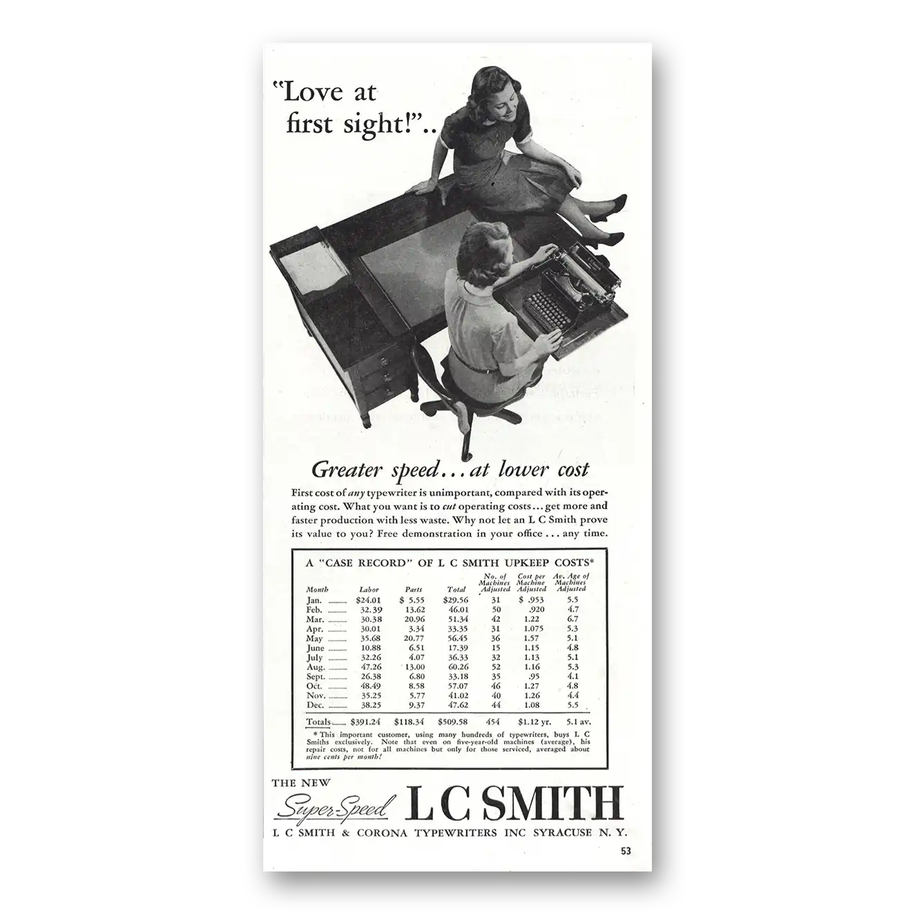 1938 Smith Corona Typewriters Print Ad | Love First Sight