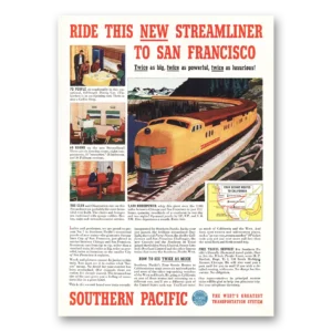 1938 Southern Pacific Print Ad | Streamliner To San Francisco