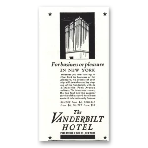 1938 Vanderbilt Hotel Print Ad | Business Or Pleasure New York