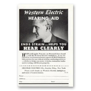 1938 Western Electric Hearing Aid Print Ad | Hear Clearly