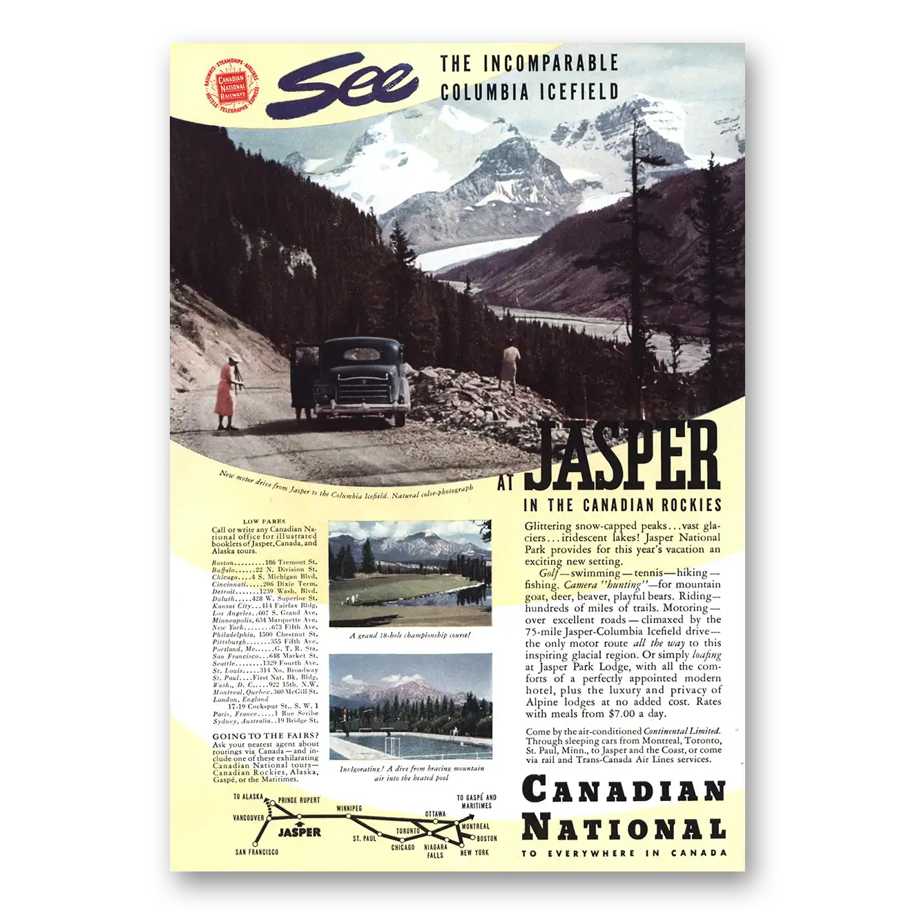 1939 Canadian National Railways Print Ad | Columbia Icefield