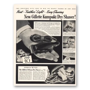 1939 Gillette Kumpakt Dry Shaver Print Ad | Feather Light
