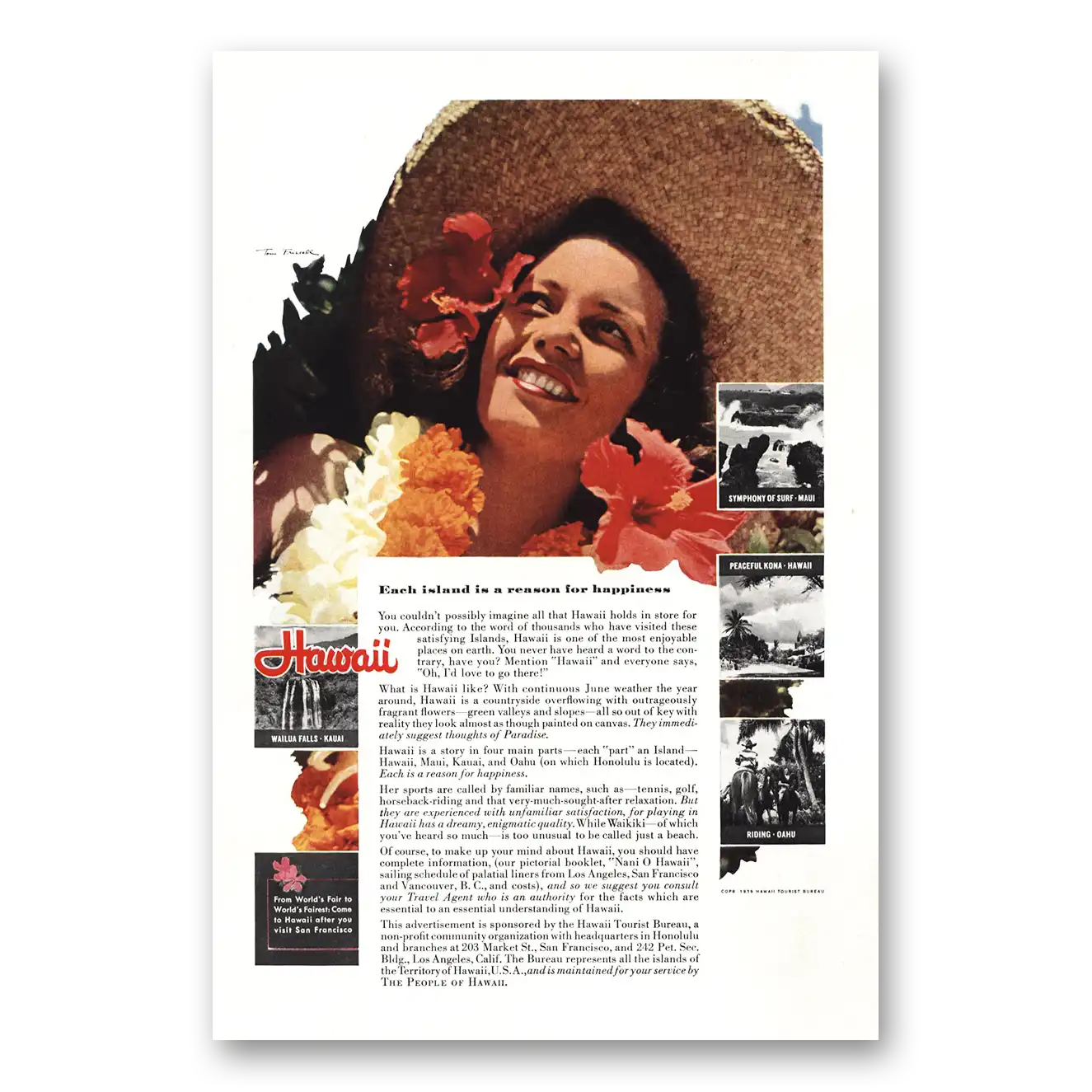 1939 Hawaii Print Ad | Happiness