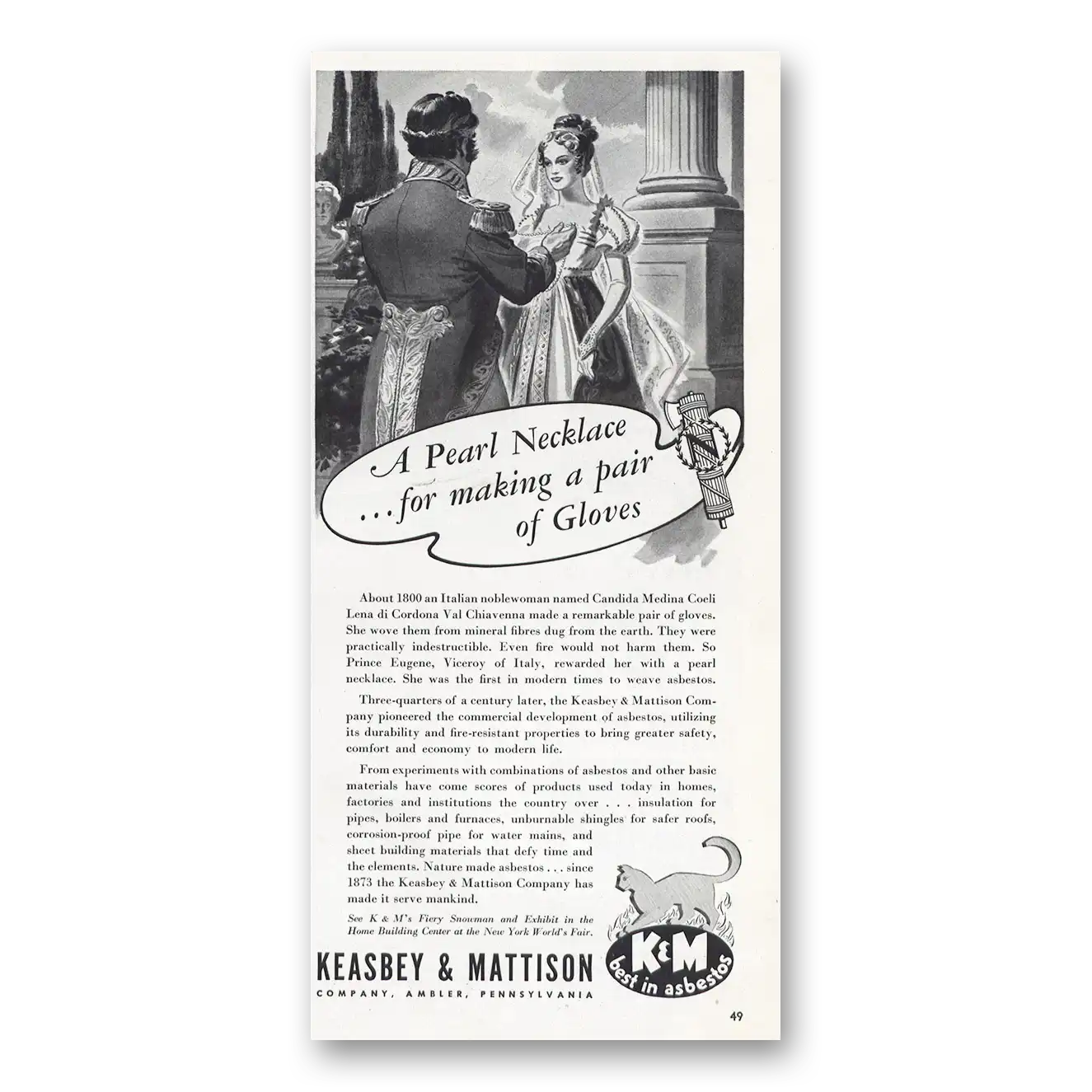 1939 Keasbey & Mattison Print Ad | Pearl Necklace