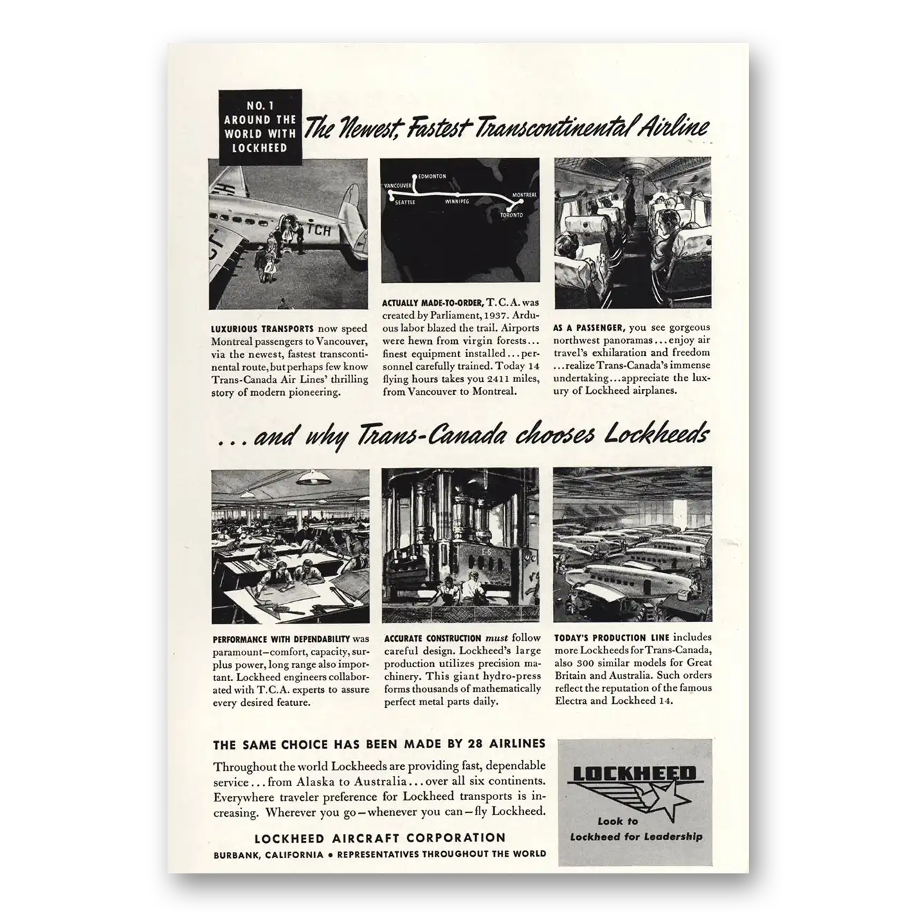 1939 Lockheed Print Ad | Transcontinental Airline