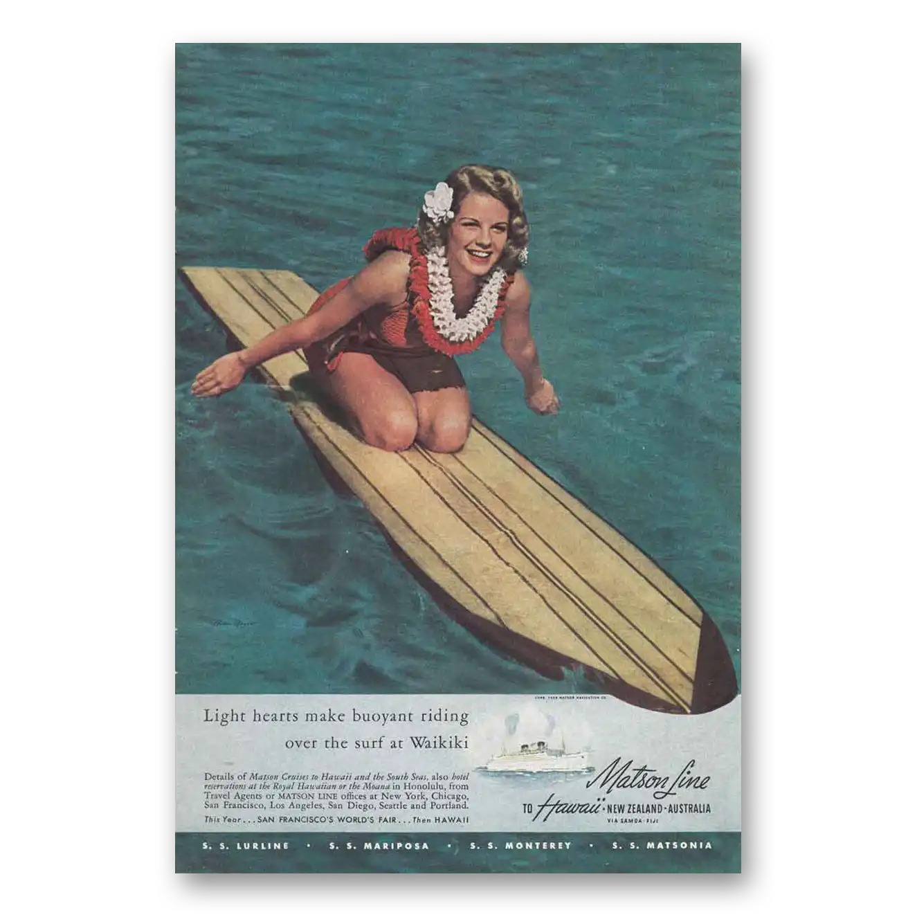 1939 Matson Line Print Ad | Buoyant Riding