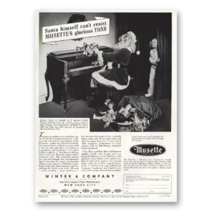 1939 Musette Piano Print Ad | Santa Himself