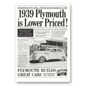 1939 Plymouth Print Ad | Lower Priced