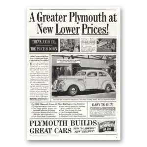 1939 Plymouth Print Ad | Greater Plymouth Lower Prices