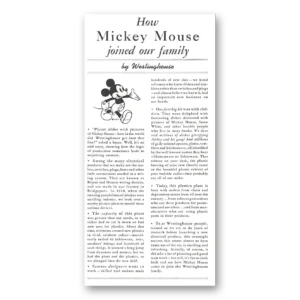 1939 Westinghouse Print Ad | Mickey Mouse