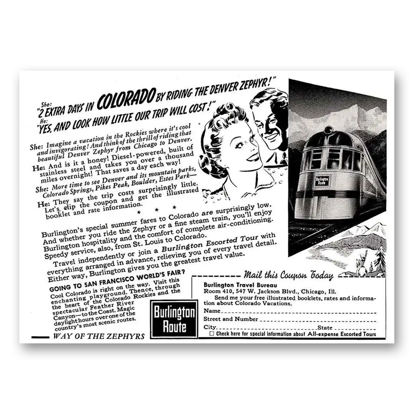 1940 Burlington Route Print Ad | Colorado