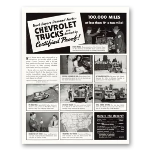 1940 Chevrolet Pickup Print Ad | 100000 Miles