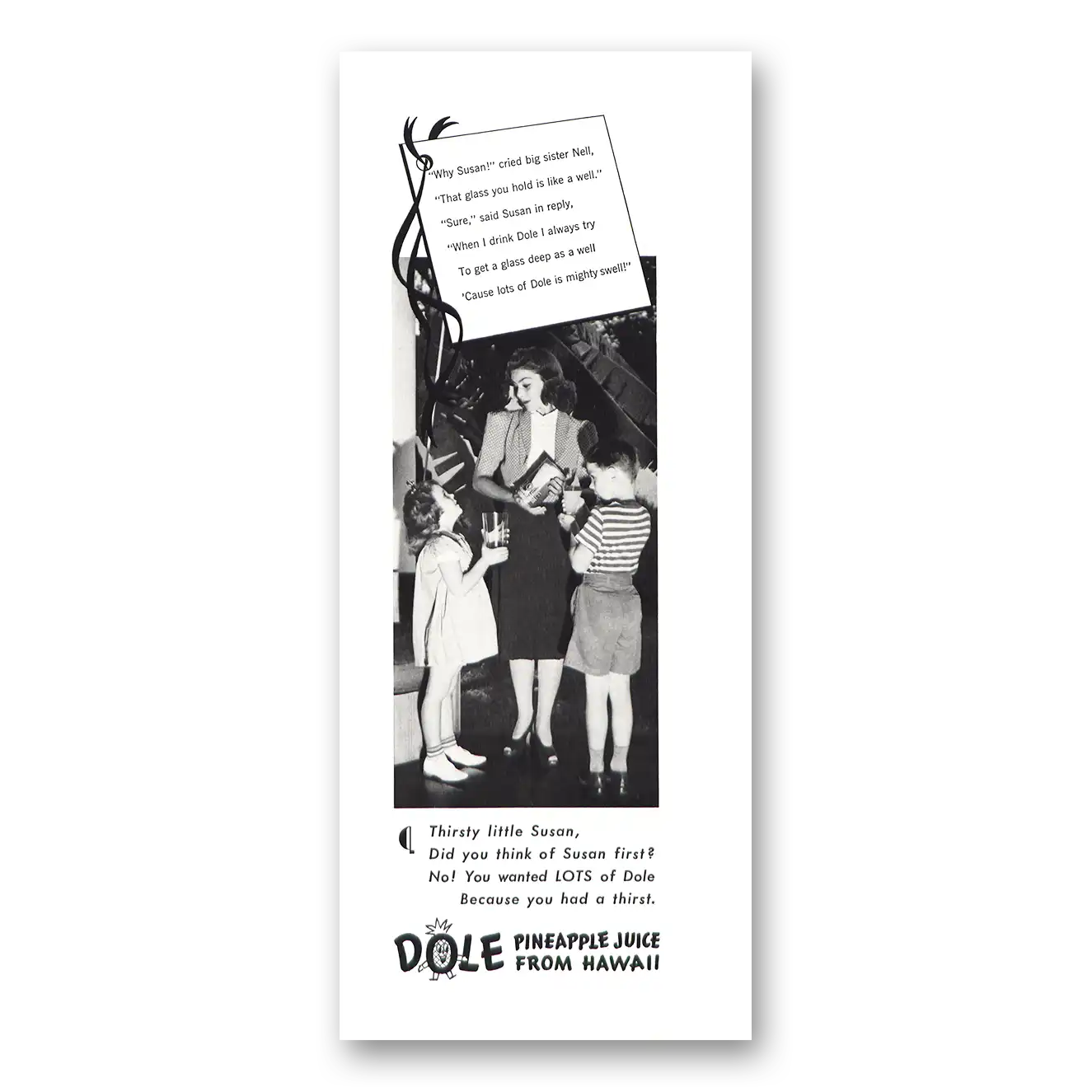 1940 Dole Pineapple Juice Print Ad | Pineapple Juice Susan
