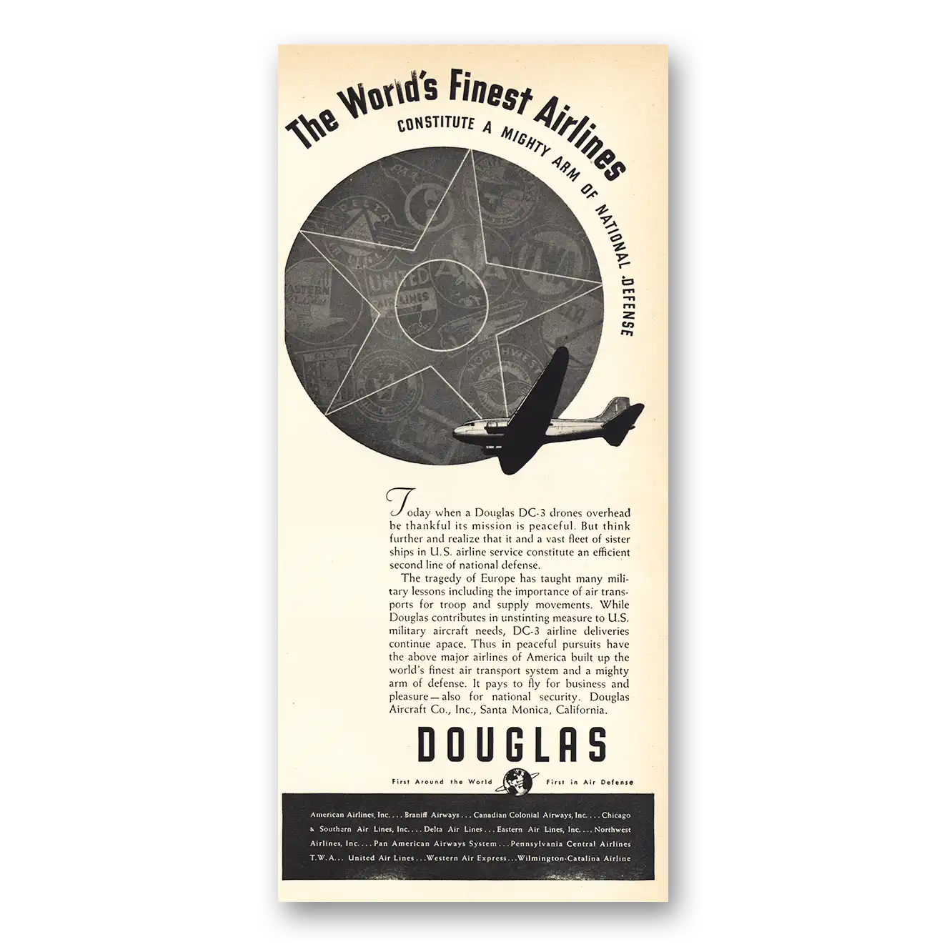 1940 Douglas Print Ad | Worlds Finest Airlines