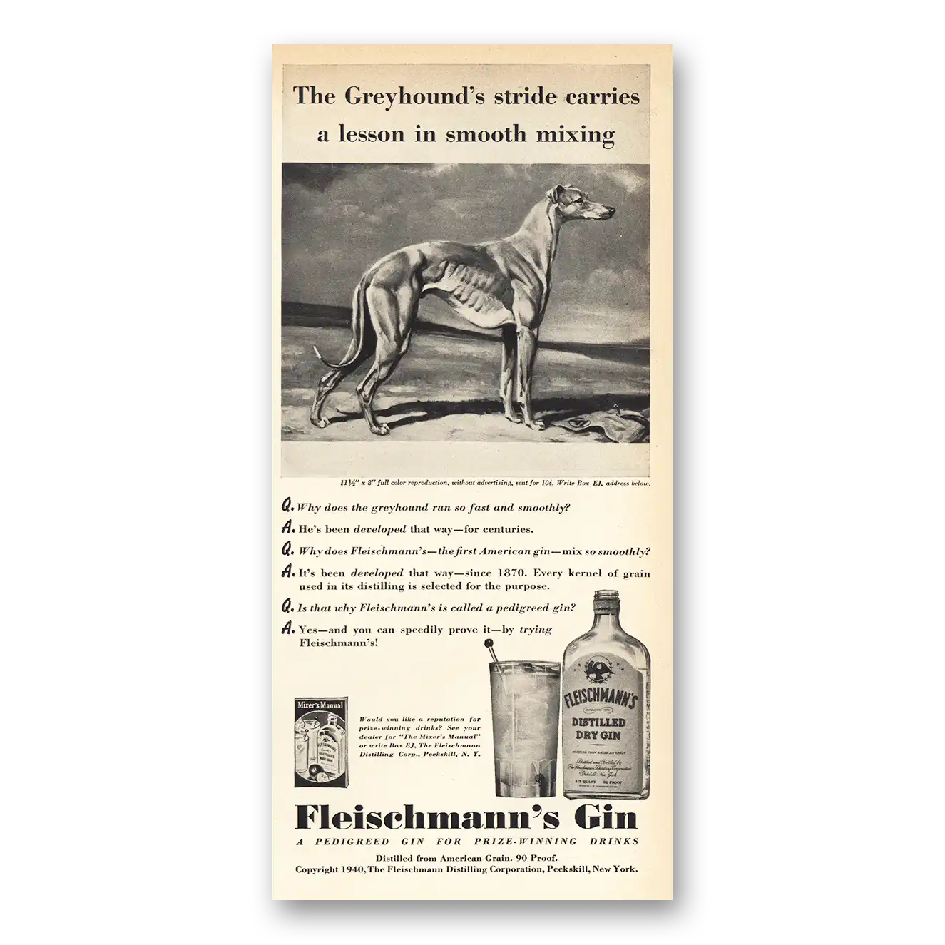 1940 Fleischmanns Gin Print Ad | Greyhound Stride