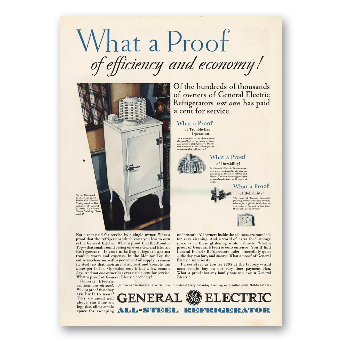 1930 General Electric Refrigerator Print Ad | Ge Proof