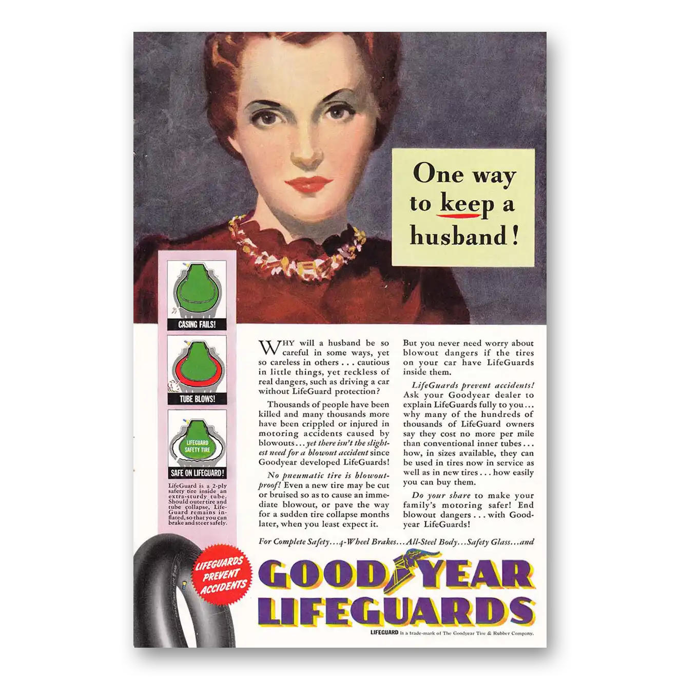 1940 Goodyear Tires Print Ad | Keep Husband