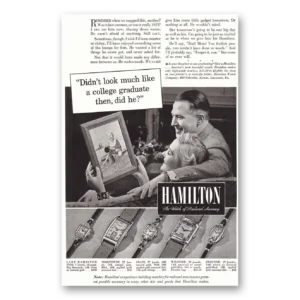 1940 Hamilton Watch Print Ad | College Graduate