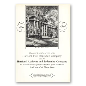1940 Hartford Fire Insurance Print Ad | Anniversary 1810-1940