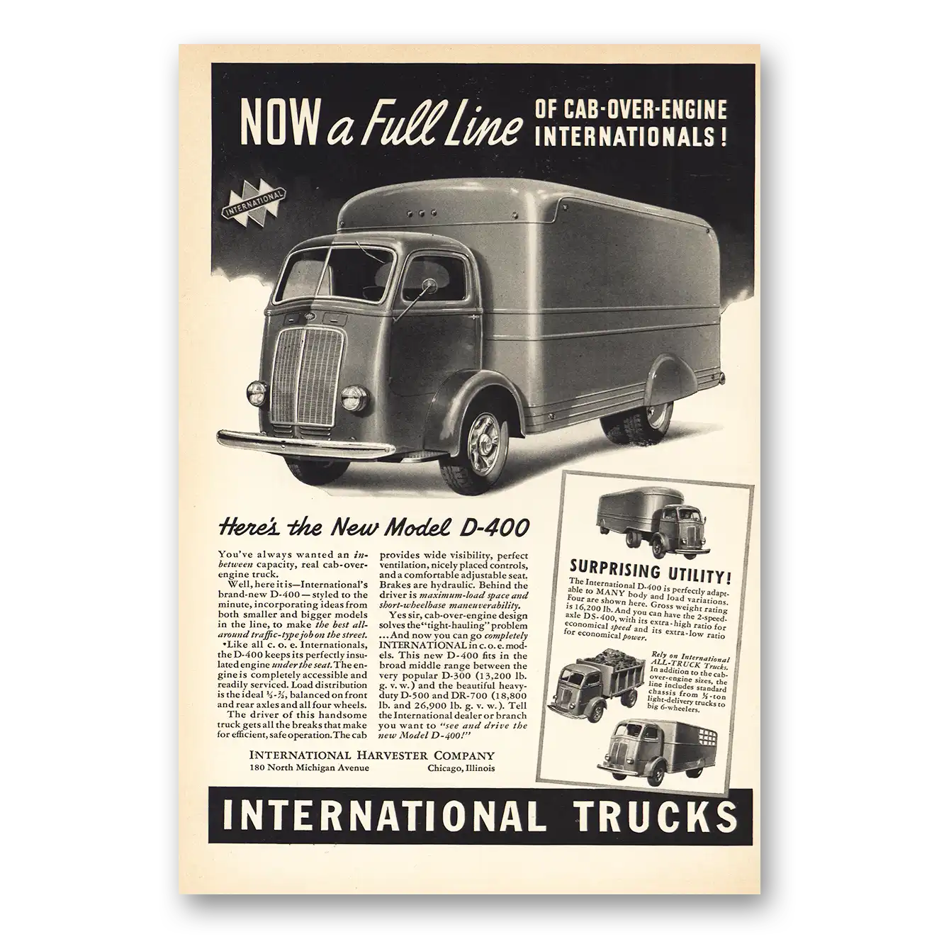 1940 International Trucks Print Ad | Cab Over Engine