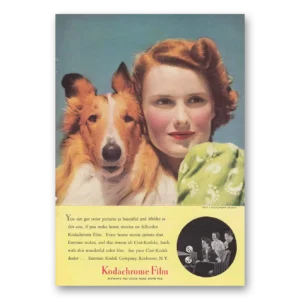 1940 Kodachrome Film Print Ad | Girl Collie