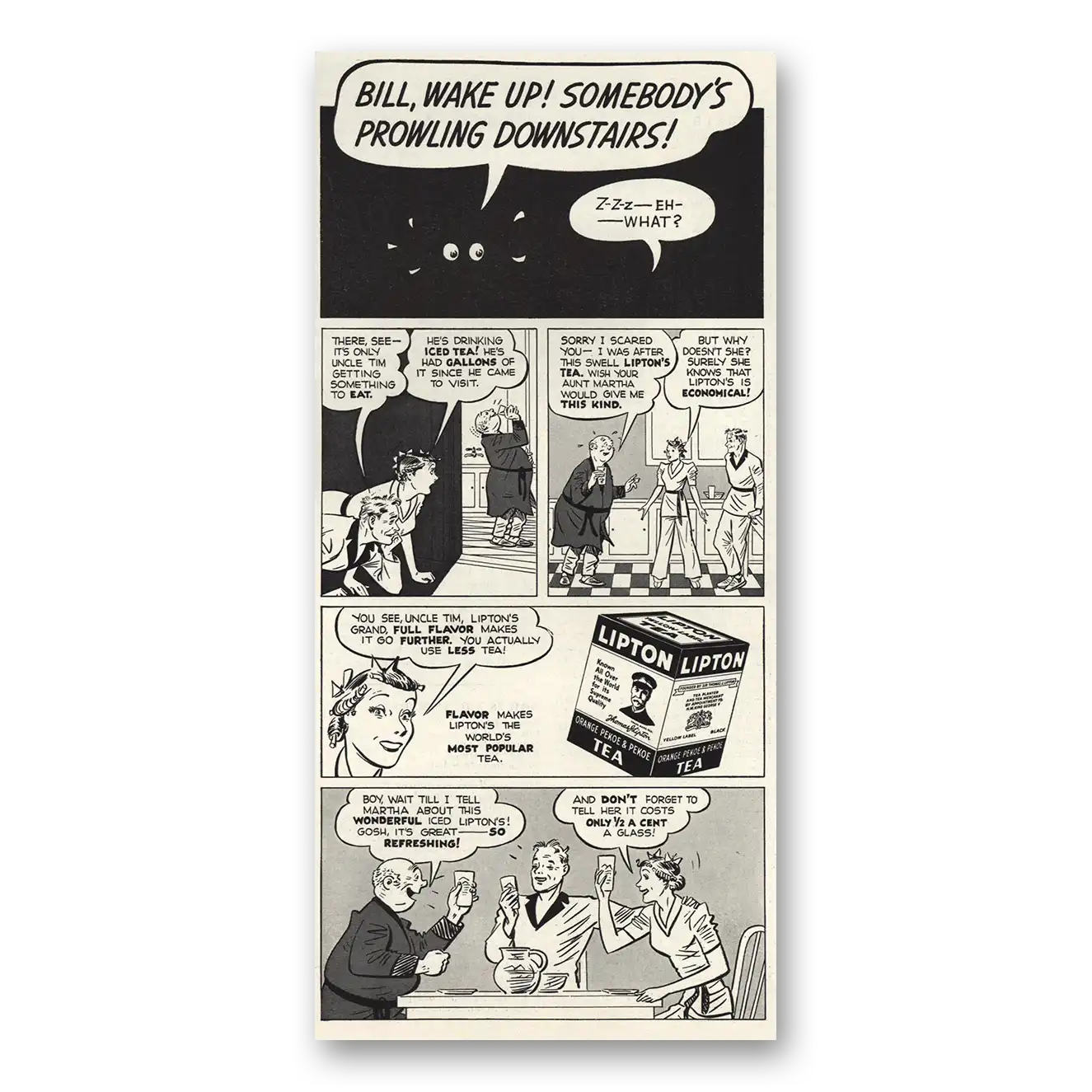 1940 Lipton Tea Print Ad | Bill Wake Up